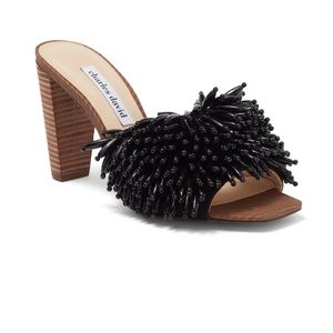 Charles David Hottie Black Beaded Mule Sandal Heel Size 8